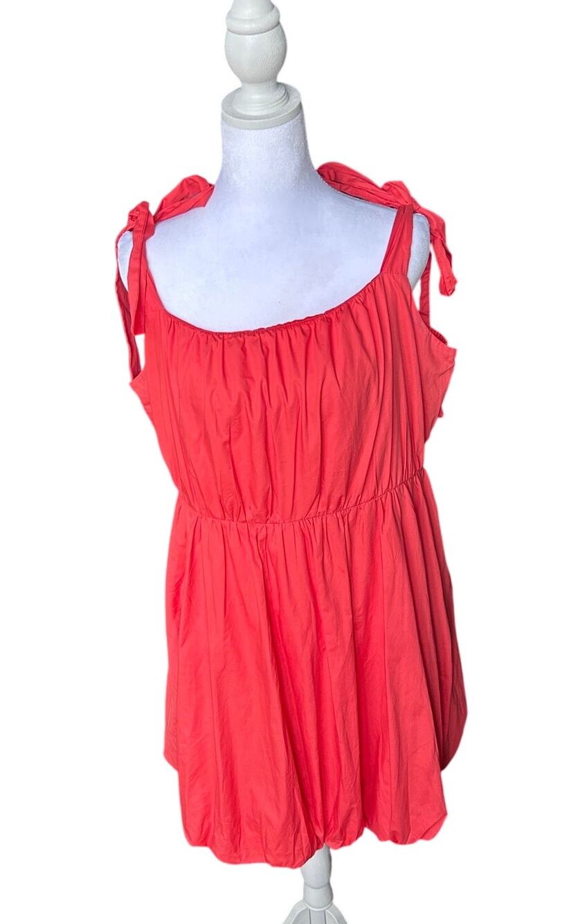 Arula Coral Pink Orange Smocked Waist Tiered Mini Dress Tie Shoulder Babydoll A
